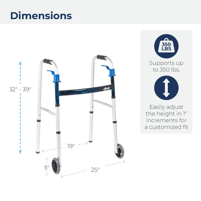 Drive™ Aluminum Dual Release Folding Walker, 32 – 39 Inch Height