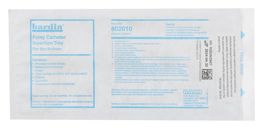 BARDIA Foley Insertion Tray with 10 cc Syringe and PVI Swabs