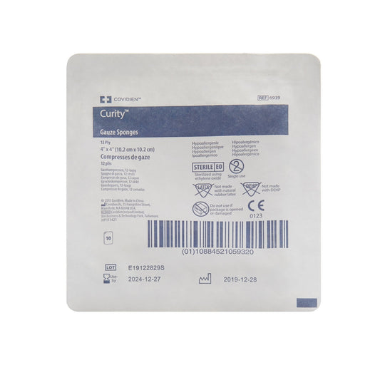 Curity Woven Gauze Sponge Sterile 4" x 4" 12 Ply Bulk Pack 10 Count