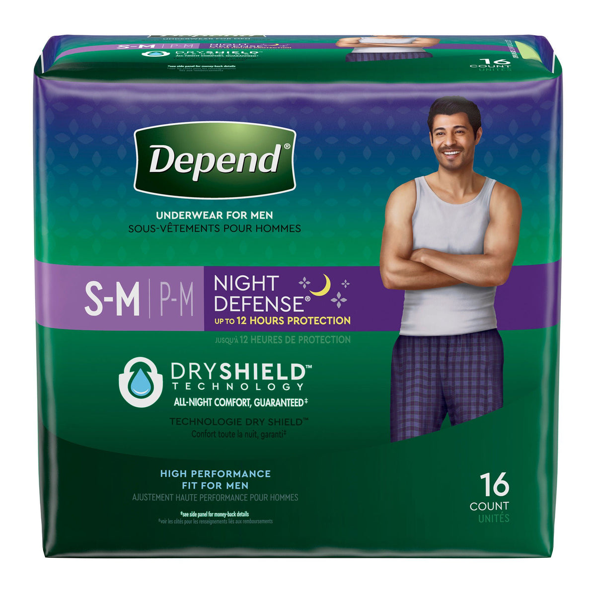 Depend Night Defense Underwear for Men Small/Medium 16 Count