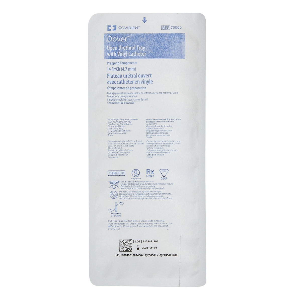 KENGUARD Dover Vinyl Open Urethral Catheter Tray 14 Fr with Drainage Bag