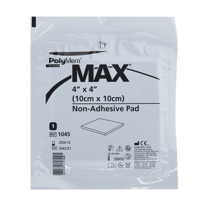 PolyMem® Max Nonadhesive Silver Foam Dressing, 4 x 4 Inch