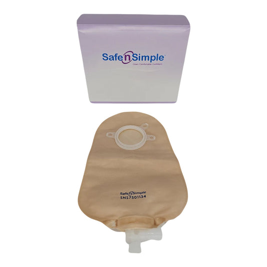 Urostomy Two-Piece Pouch Beige Flange With Valve and Belt Tabs