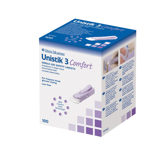 Unistik® 3 Comfort Safety Lancet for Low Flow Blood Glucose Testing, HbA1c