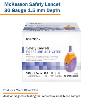 McKesson Pressure Activated Safety Lancets, 30 Gauge
