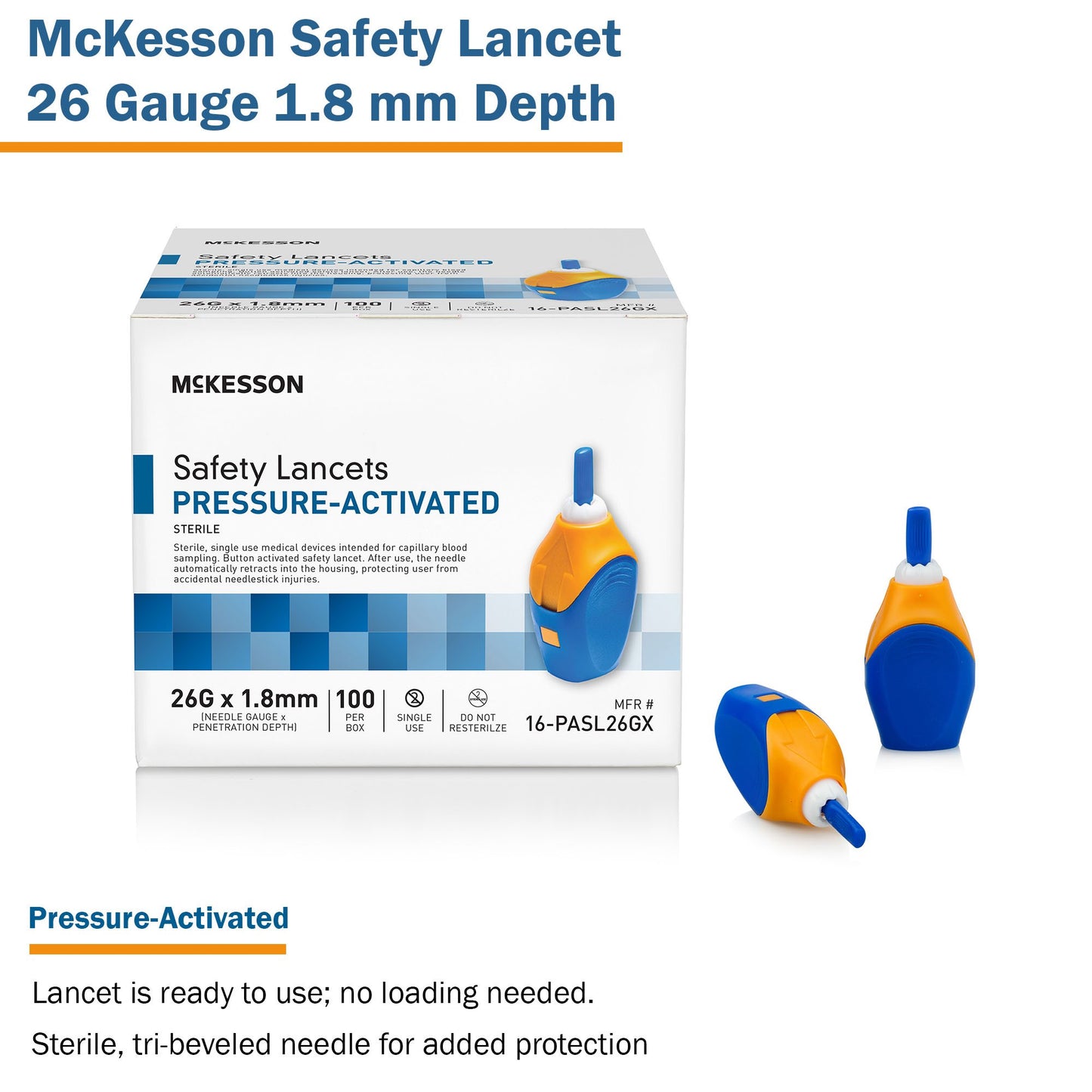McKesson Pressure Activated Safety Lancets, 26 Gauge
