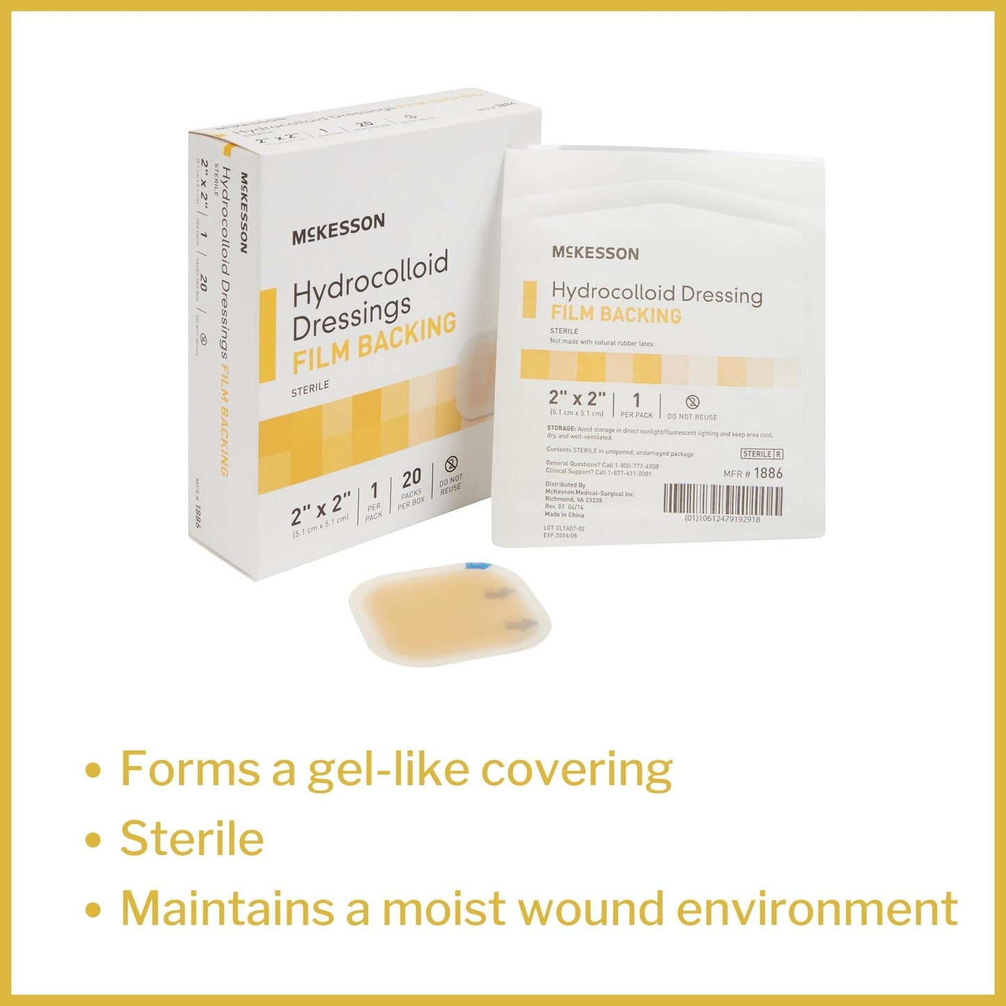 McKesson Hydrocolloid Dressing, 2 x 2 Inch