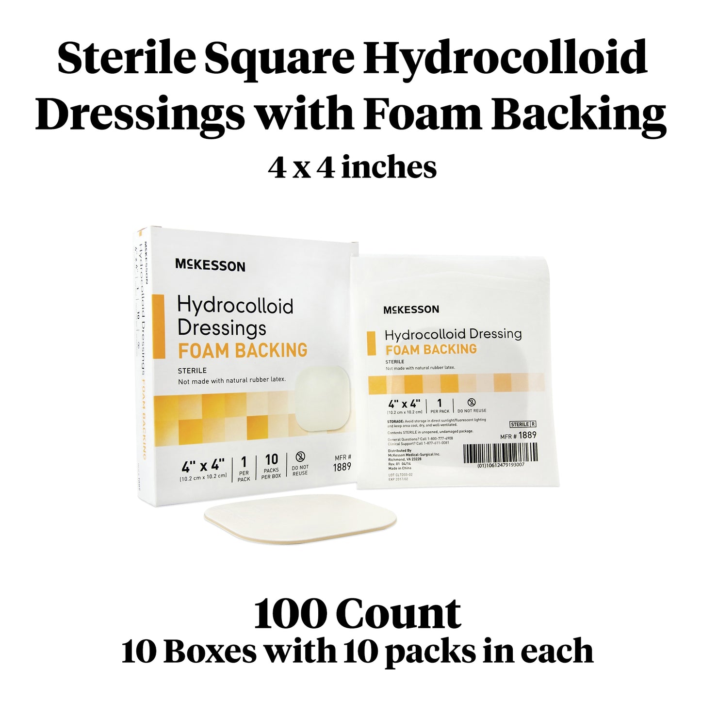 McKesson Hydrocolloid Dressing with Foam Backing, 4 x 4 Inch