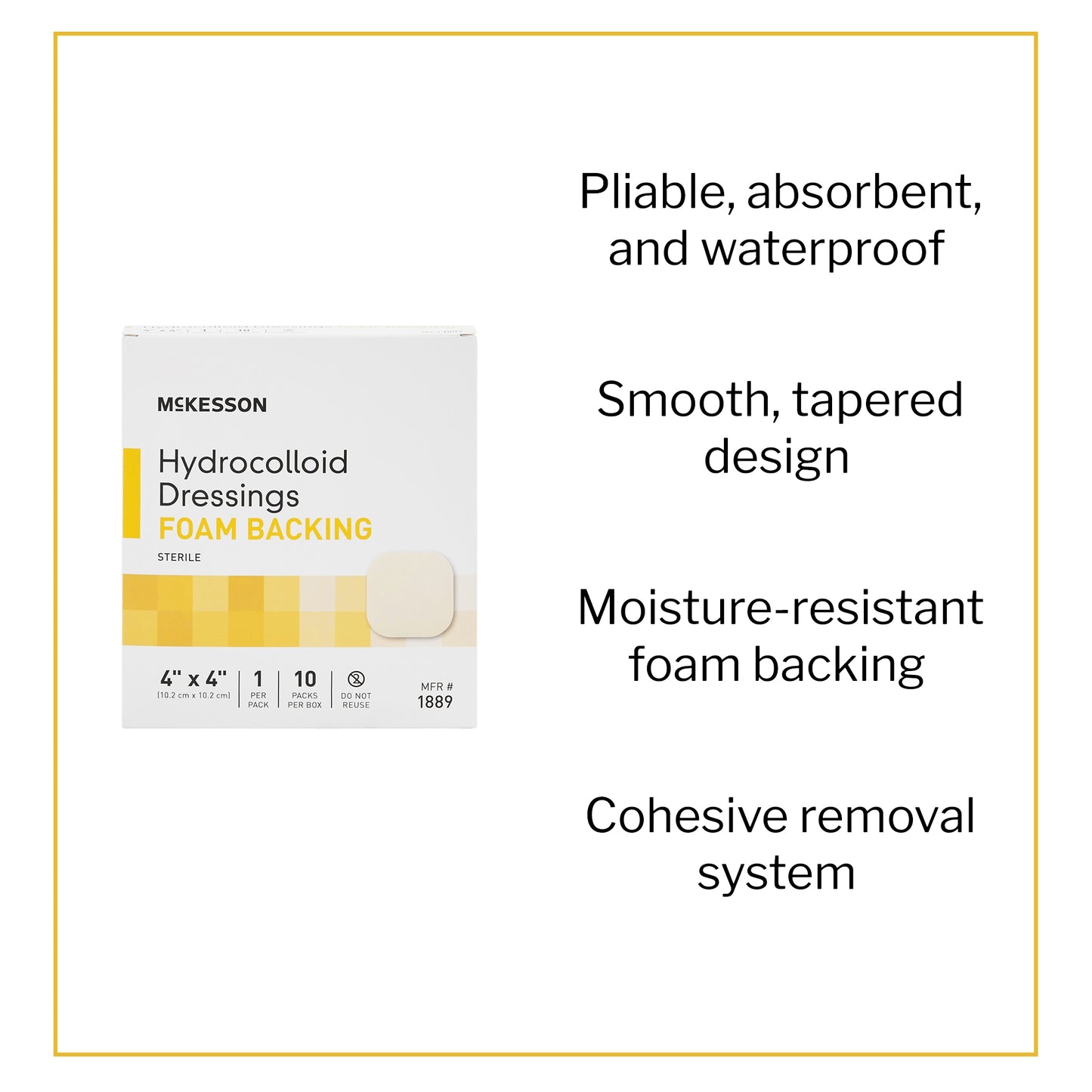 McKesson Hydrocolloid Dressing with Foam Backing, 4 x 4 Inch