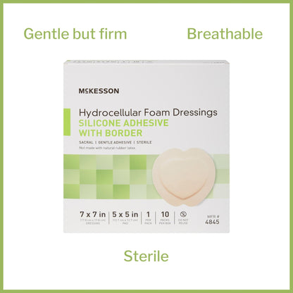 McKesson Silicone Adhesive with Border Silicone Foam Dressing, 7 x 7 Inch Sacral