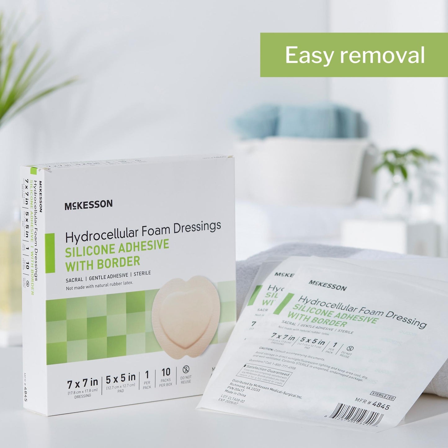 McKesson Silicone Adhesive with Border Silicone Foam Dressing, 7 x 7 Inch Sacral