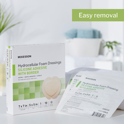 McKesson Silicone Adhesive with Border Silicone Foam Dressing, 7 x 7 Inch Sacral
