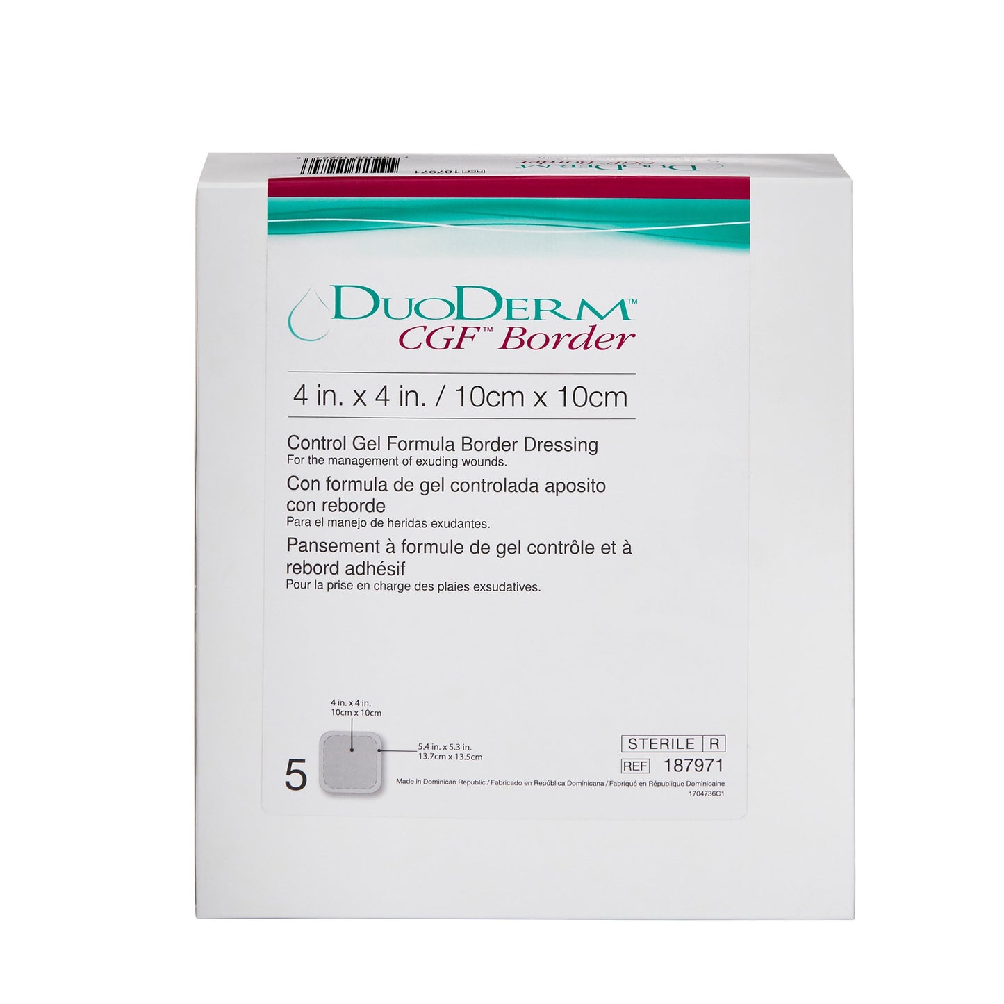 DuoDerm® CGF® Border Hydrocolloid Dressing, 4 x 4 Inch