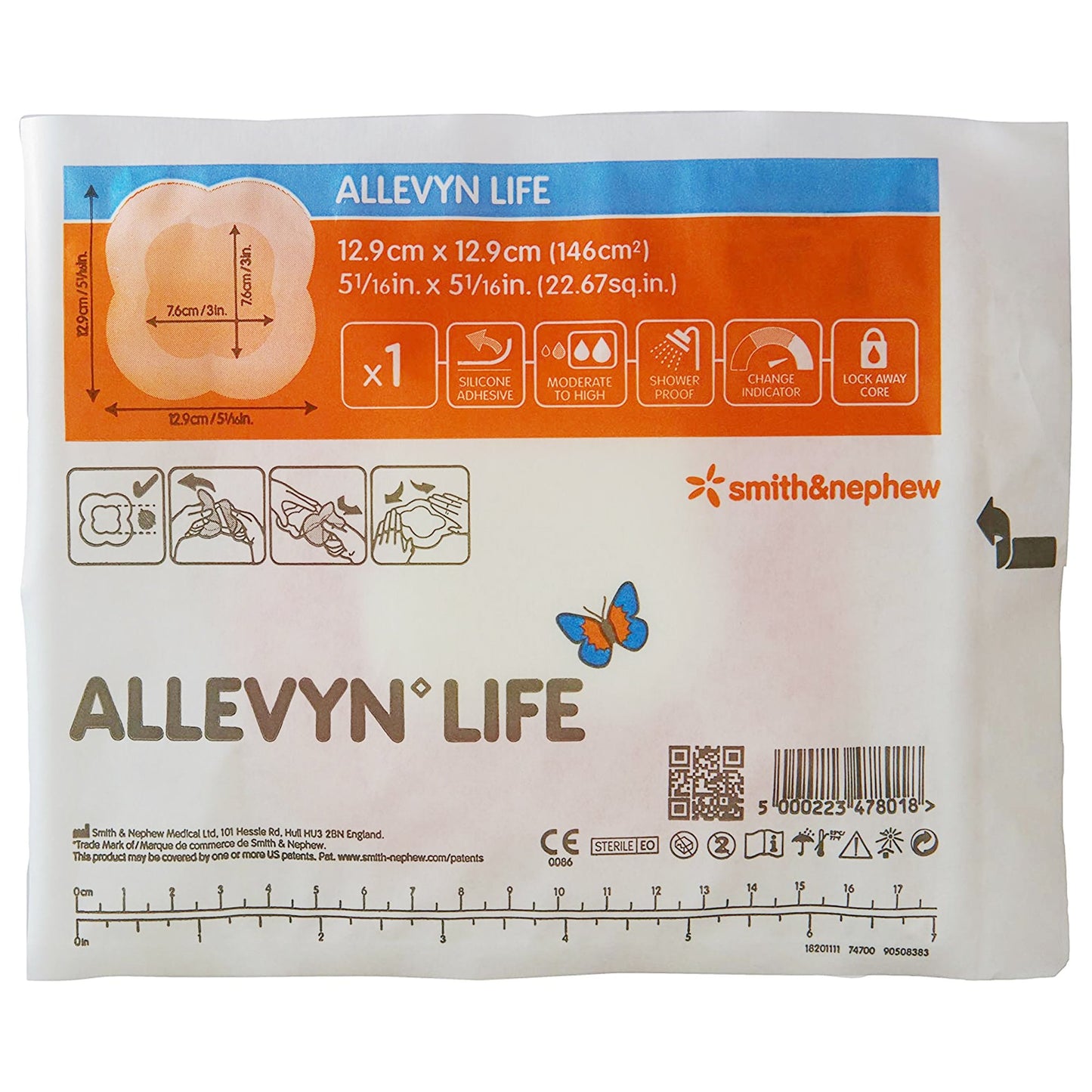Allevyn Life Silicone Adhesive with Border Silicone Foam Dressing, 5-3/4 x 5-3/4 Inch