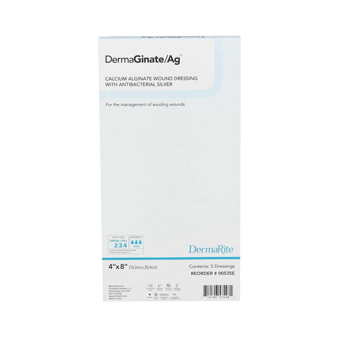 DermaGinate/ Ag™ Silver Alginate Dressing, 4 x 8 Inch
