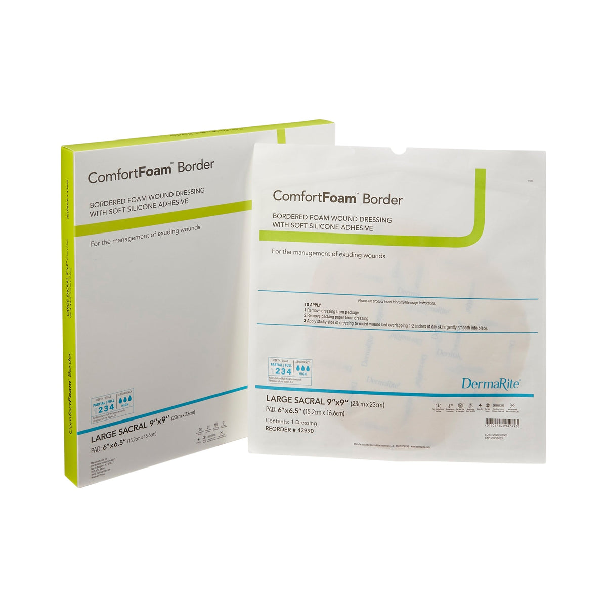 ComfortFoam Silicone Sacral Foam Dressing Large 9" x 9"