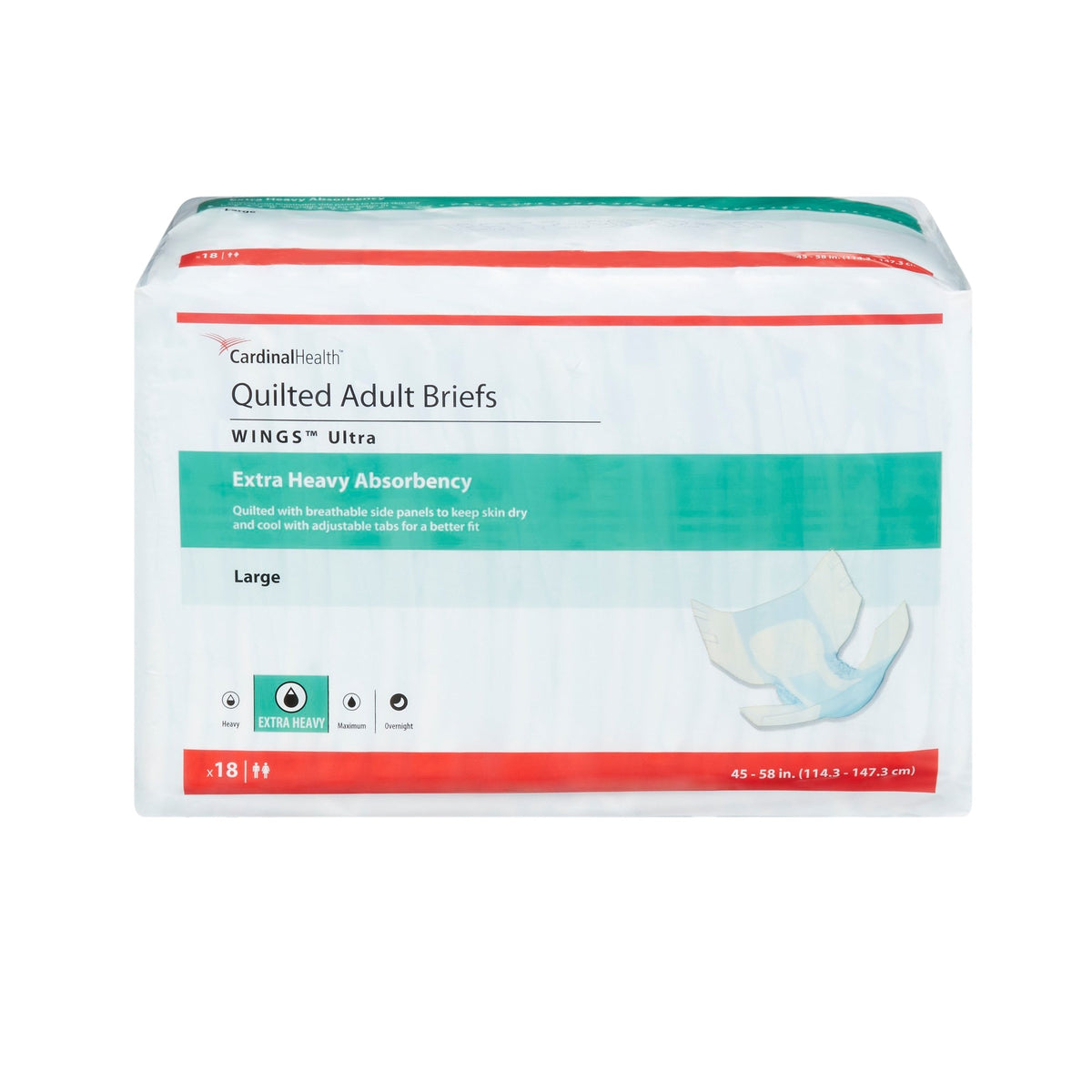 WINGS Ultra Quilted Brief with BreatheEasy Technology Large 45" - 58" Absorbency Level 2