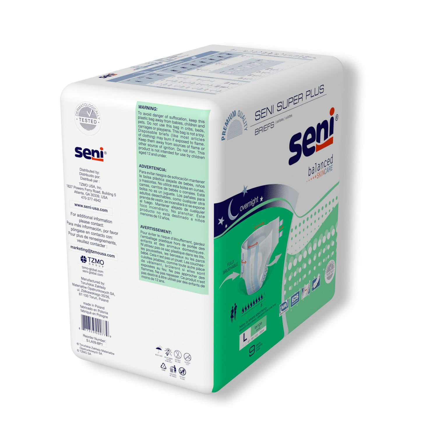 Seni® Super Plus Overnight Heavy to Severe Absorbency Incontinence Brief, Large