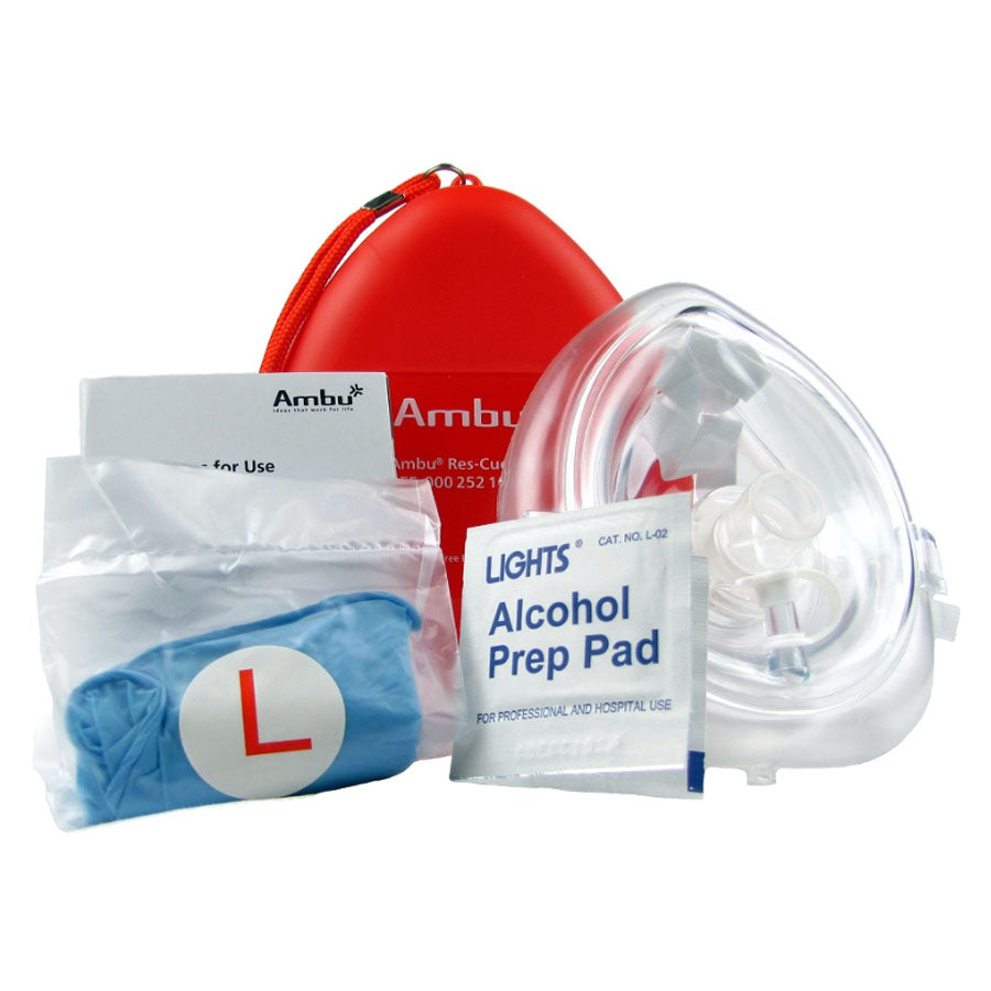 AMBU CPR Mask (EMT Grade) With Gloves And Wipes 1ct