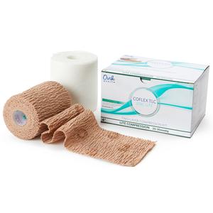 CoFlex Unna Boot Zinc Cohesive Bandage Kit Two-Layer Compression with Medicated Foam Tan/White 3" x 7 Yards