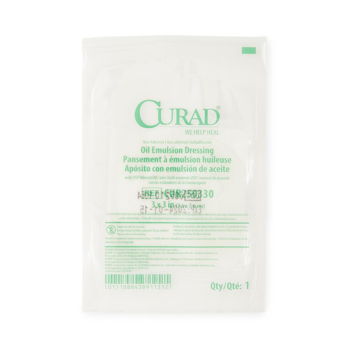 Curad Non-Adherent Sterile Oil Emulsion Dressings Gauze 3" x 3"