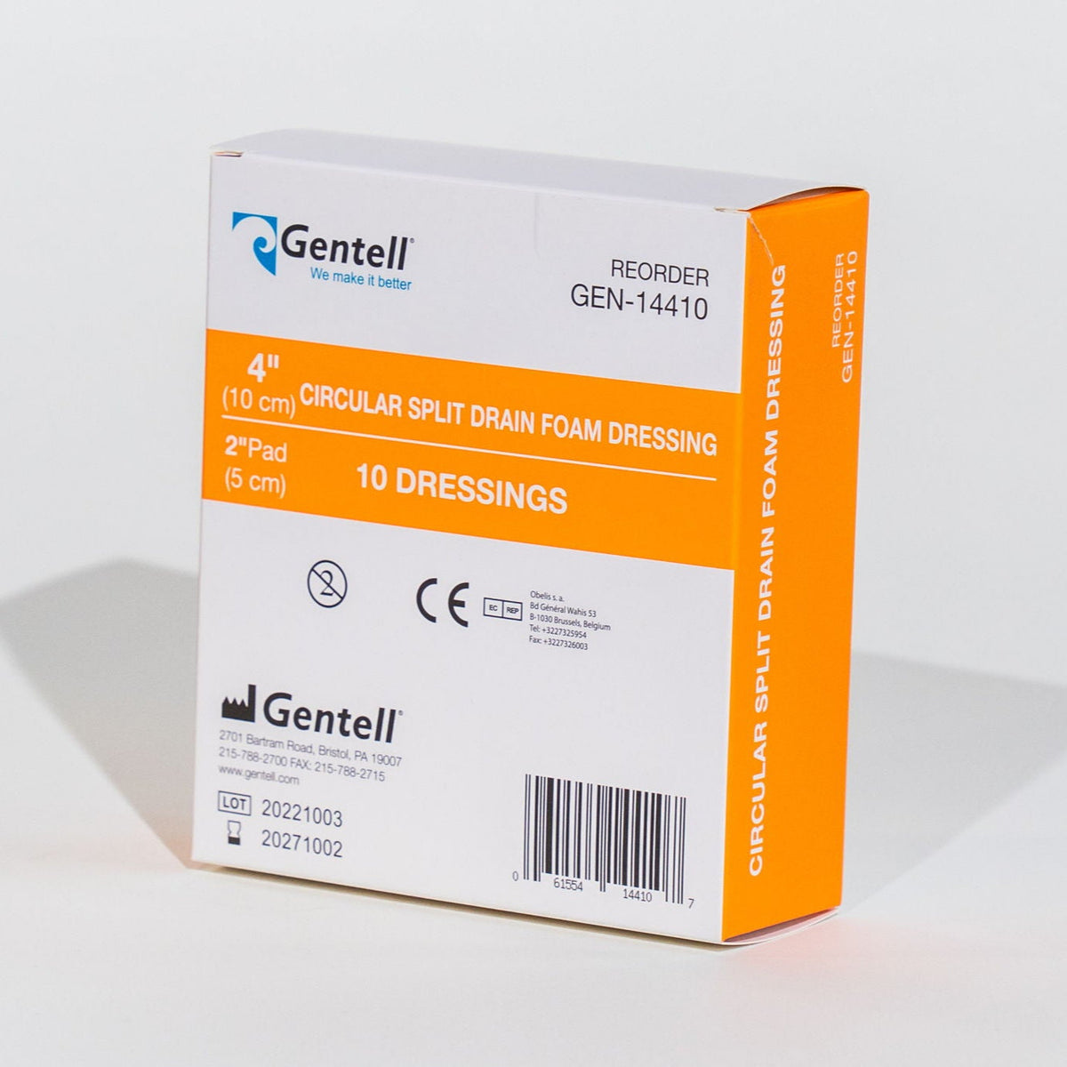Gentell Bordered Circular Foam Split Drain Dressing 4"