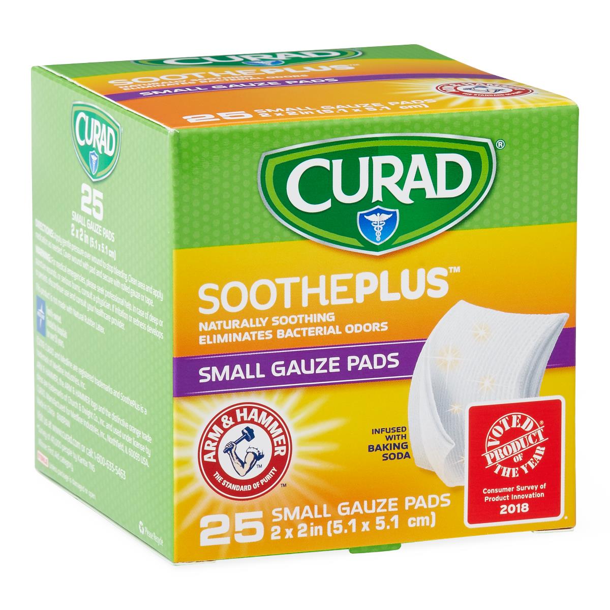 Curad Sootheplus Gauze Pads with Arm and Hammer Baking Soda Arm&hammer 2" x 2" 25ct
