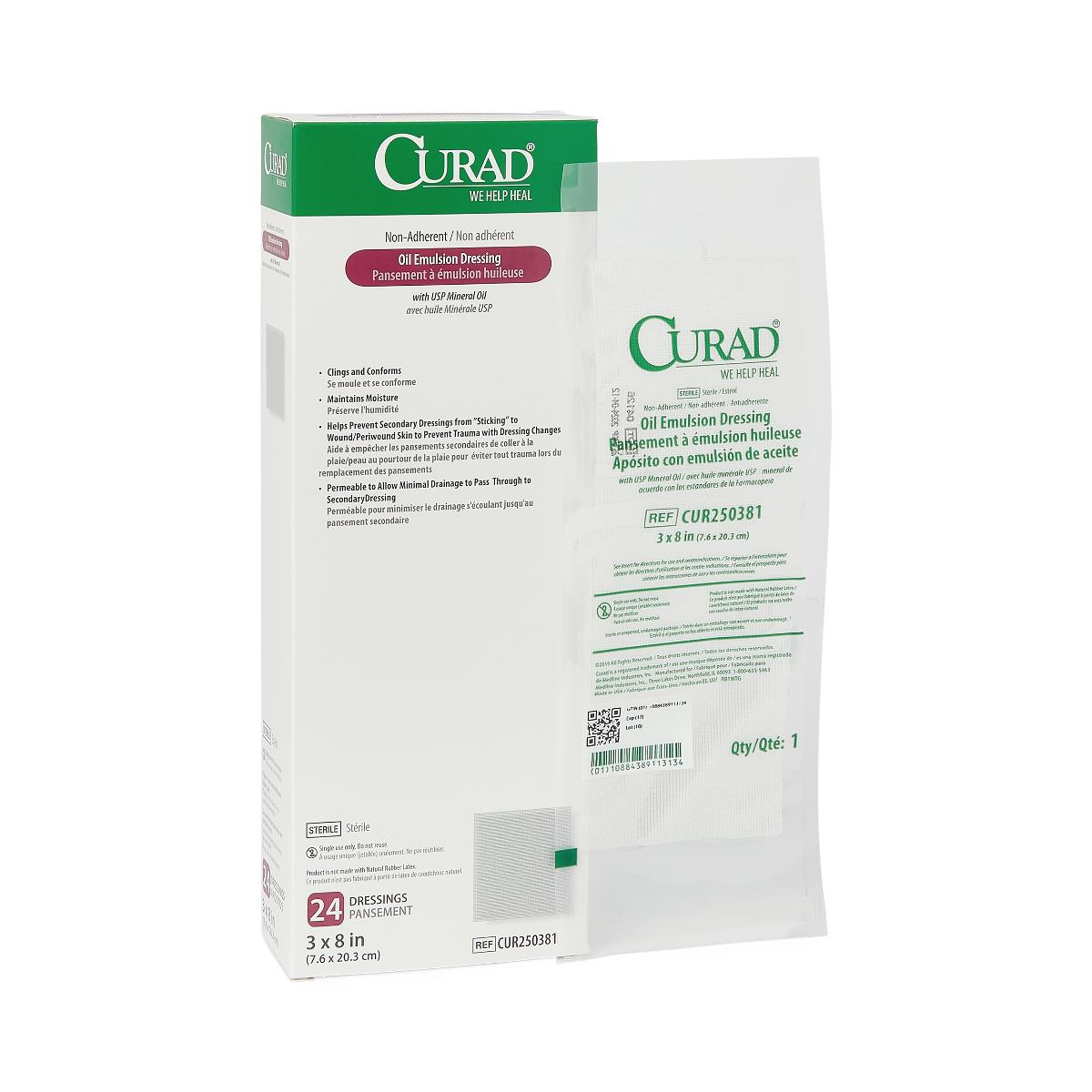 Curad Non-Adherent Sterile Oil Emulsion Dressings Gauze Emlsn 3 x 8