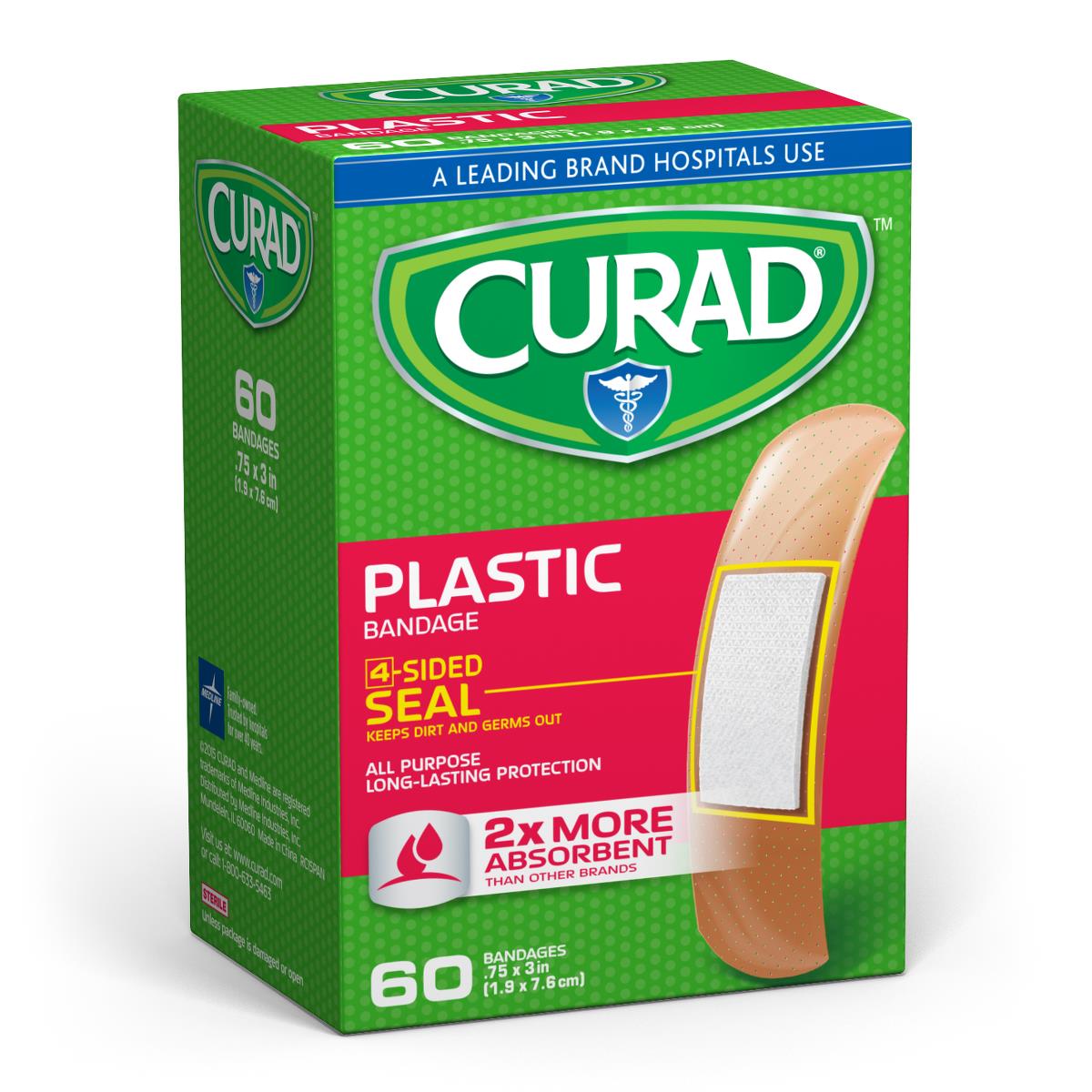 Curad Plastic Adhesive Bandages Plastc 3/4 x 3" 60ct (Case of 48)