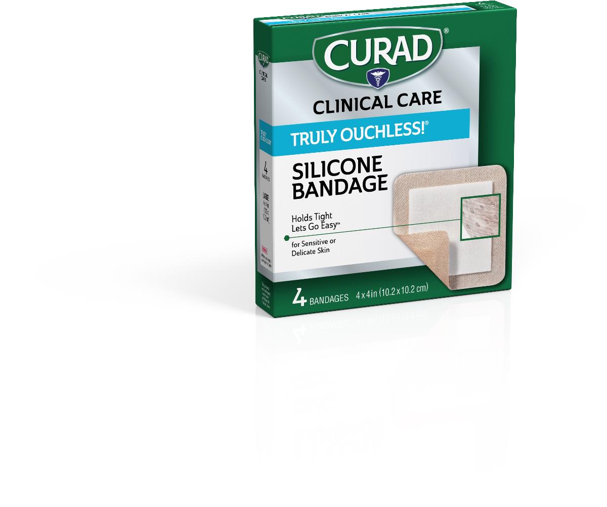 Curad Silicone Flexible Fabric Bandages 4" x 4" 4ct