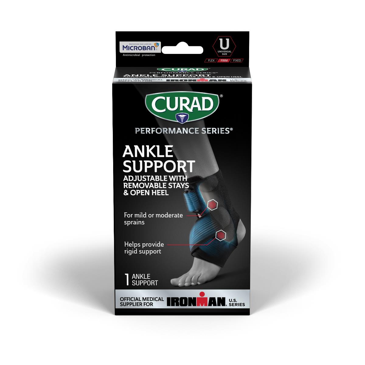Curad Performance Series Ironman Ankle Supports with Stays Brace with stays Retail Black Each