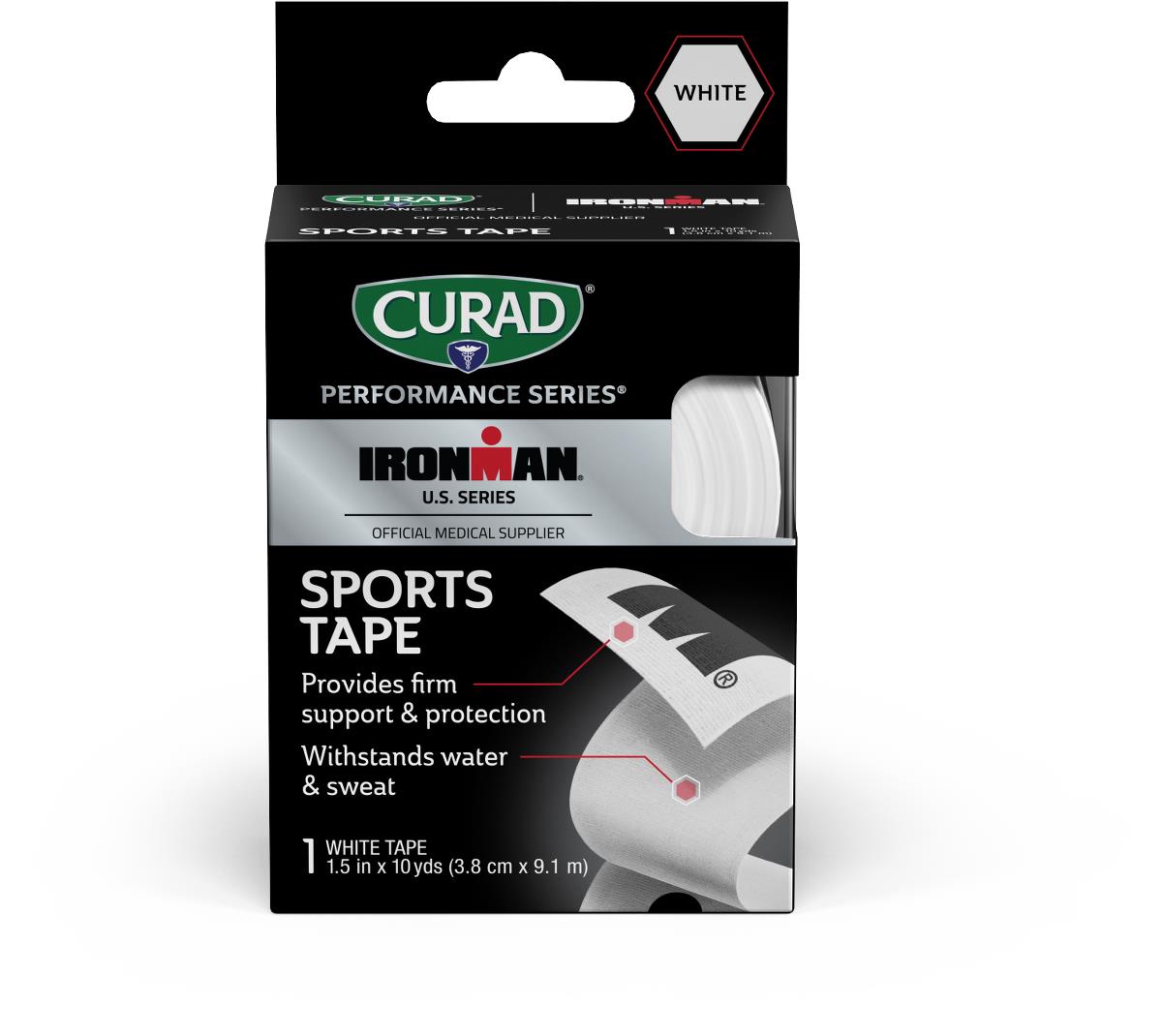 Curad Performance Series Ironman Sports Tape White with black Mdot 1.5 x 10yd 1