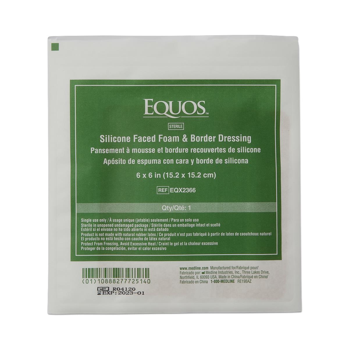 Equos 5-Layer Square Foam Dressings with Silicone Adhesive 6" x 6"