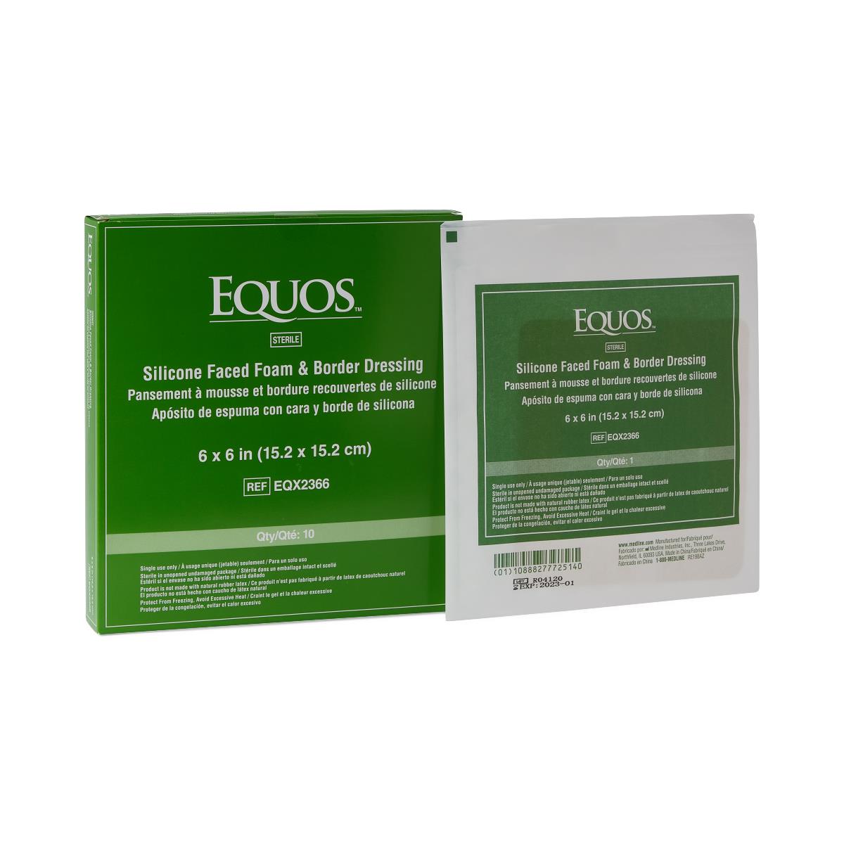 Equos 5-Layer Square Foam Dressings with Silicone Adhesive 6" x 6"