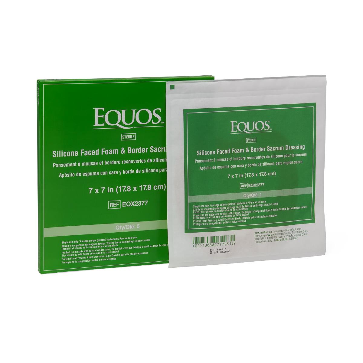 Equos 5-Layer Square Foam Dressings with Silicone Adhesive Sacrum 7" x 7"
