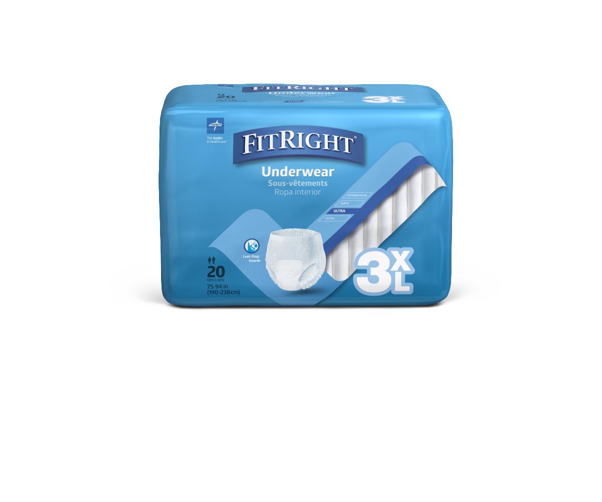 FitRight Bariatric Disposable Underwear Unisex Heavy Absorbency 3XL 75in-94in 80Ct