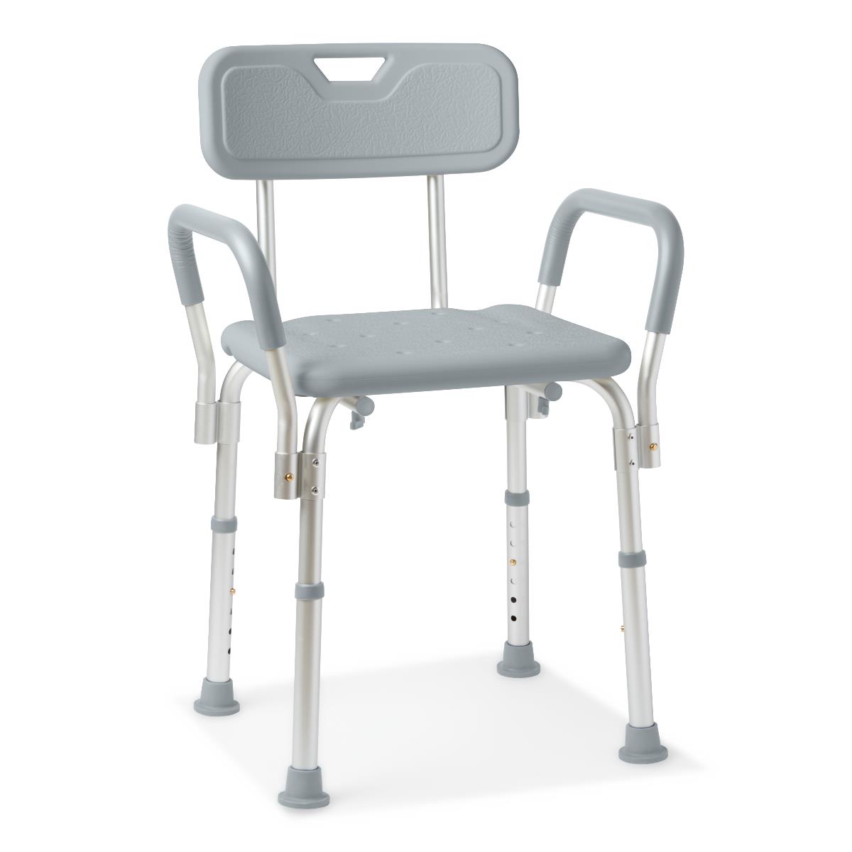 Shower Chair with Backrest and Padded Armrests Aluminum 350lbs Gray (1 Each)