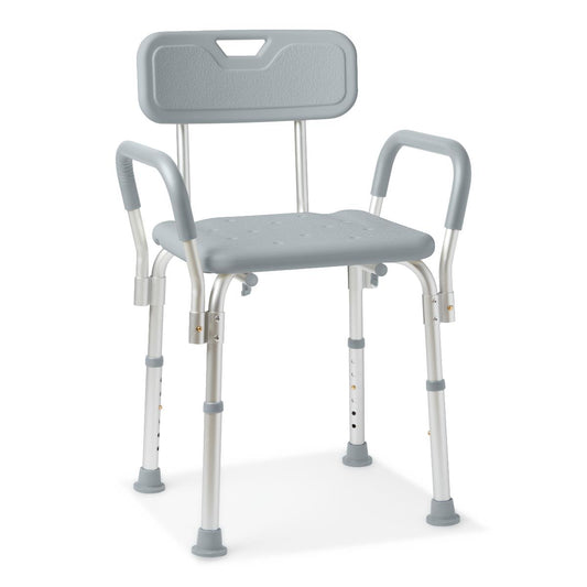 Shower Chair with Backrest and Padded Armrests Aluminum 350lbs Gray (1 Each)