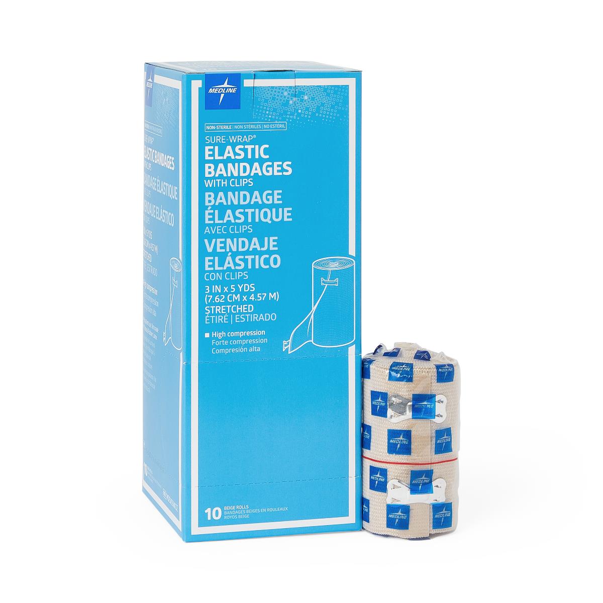 Sure-Wrap Nonsterile Elastic Bandages 3 x 5yd Clips