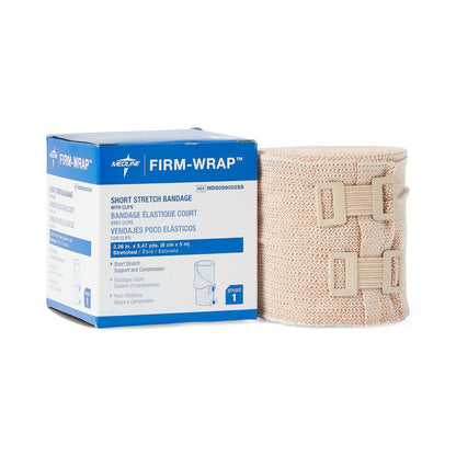 Firm-Wrap Short-Stretch Elastic Bandage Roll with clips Beige