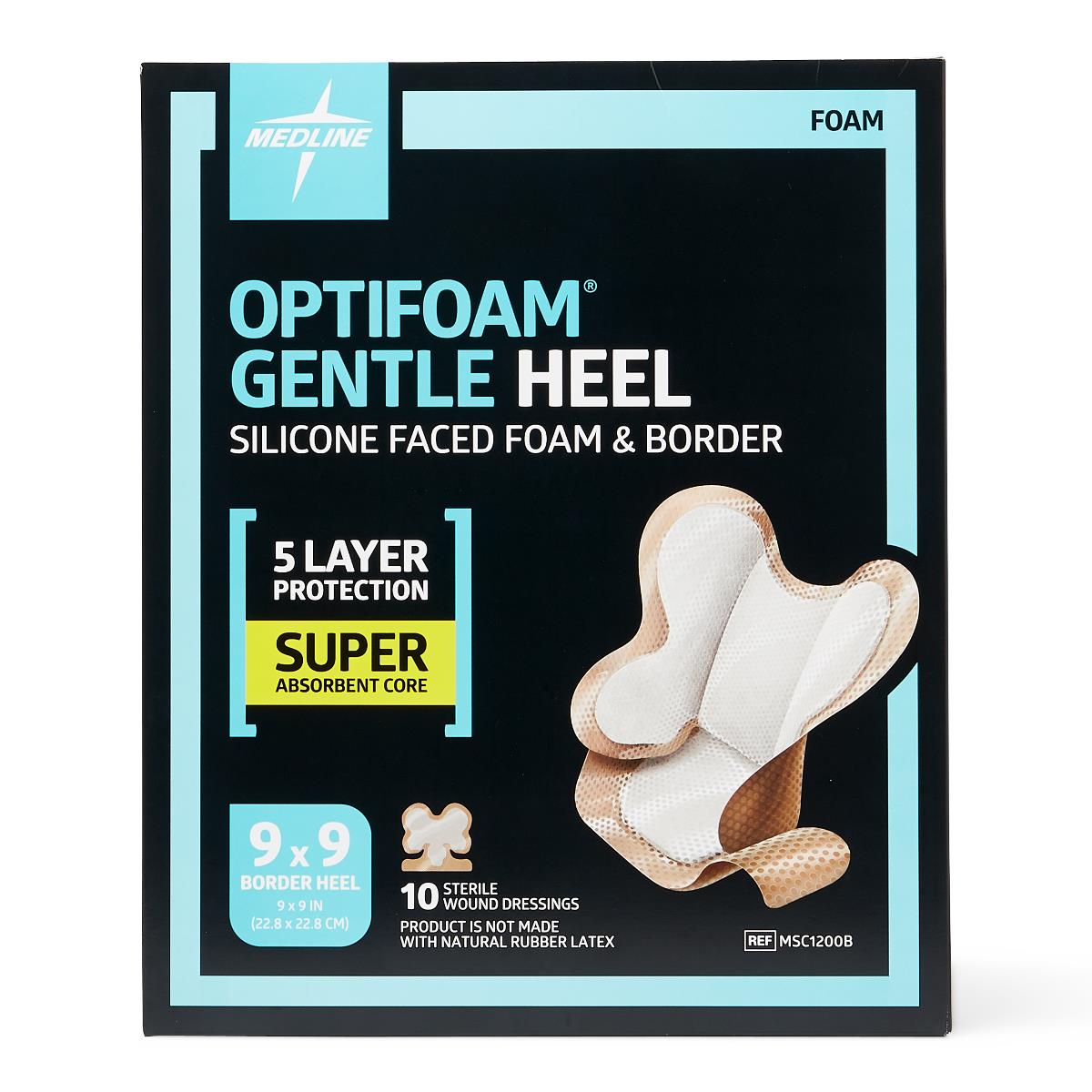 Optifoam Gentle Heel Silicone-Faced Foam Dressings Bordered 9 x 9