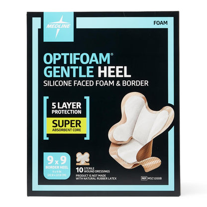 Optifoam Gentle Heel Silicone-Faced Foam Dressings Bordered 9 x 9
