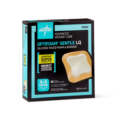 Optifoam Gentle LQ Silicone-Faced Foam Dressings Liquitrap Bordered 4 x 4