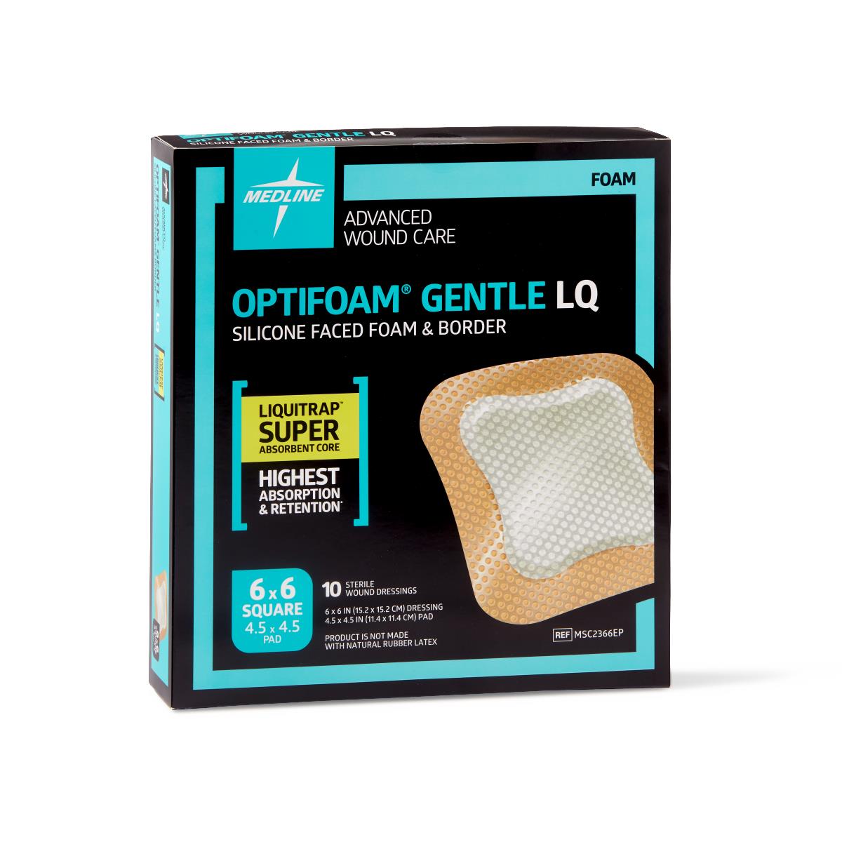 Optifoam Gentle LQ Silicone-Faced Foam Dressings Liquitrap Bordered 6 x 6