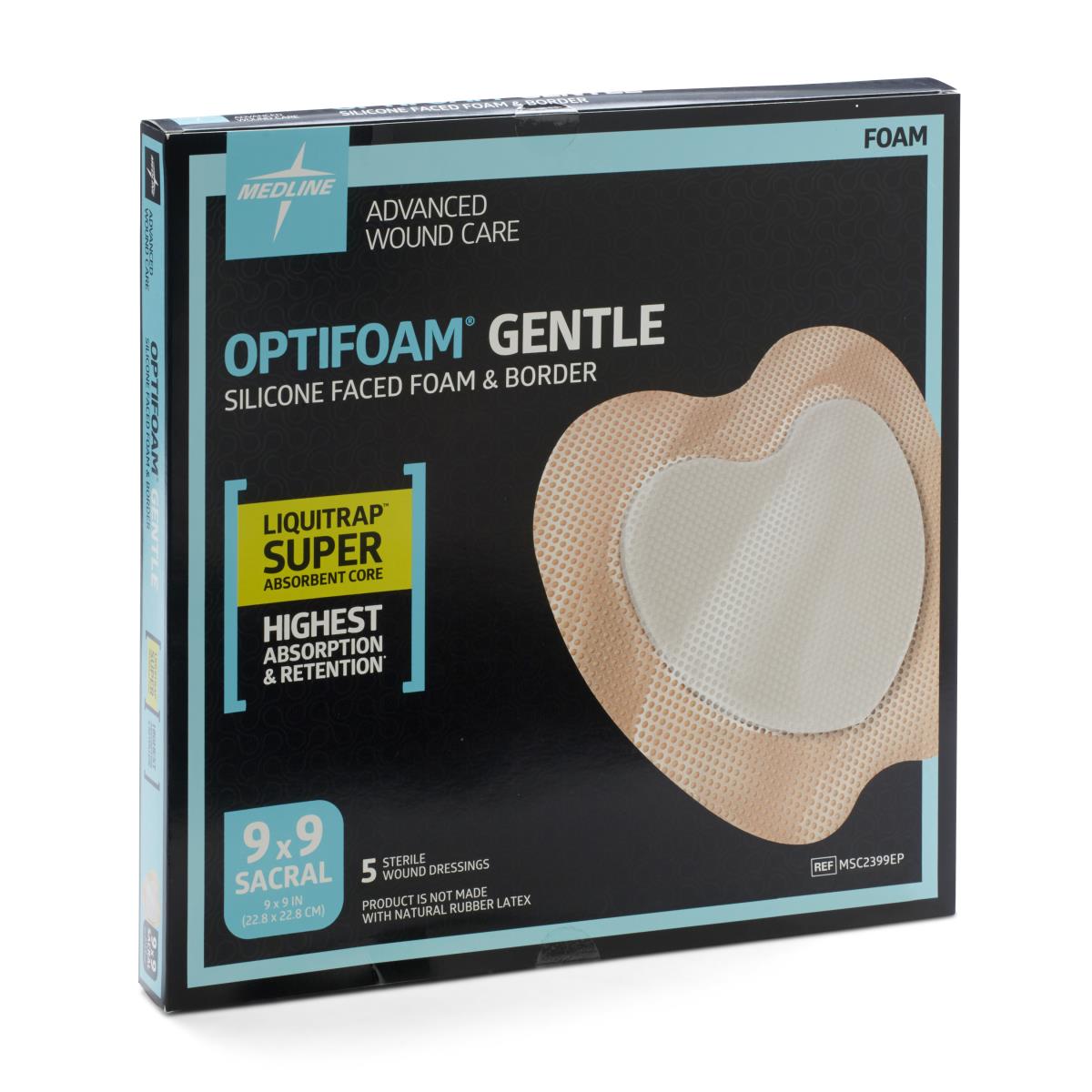 Optifoam Gentle LQ Silicone-Faced Foam Dressings Liquitrap Sacrum 9 x 9