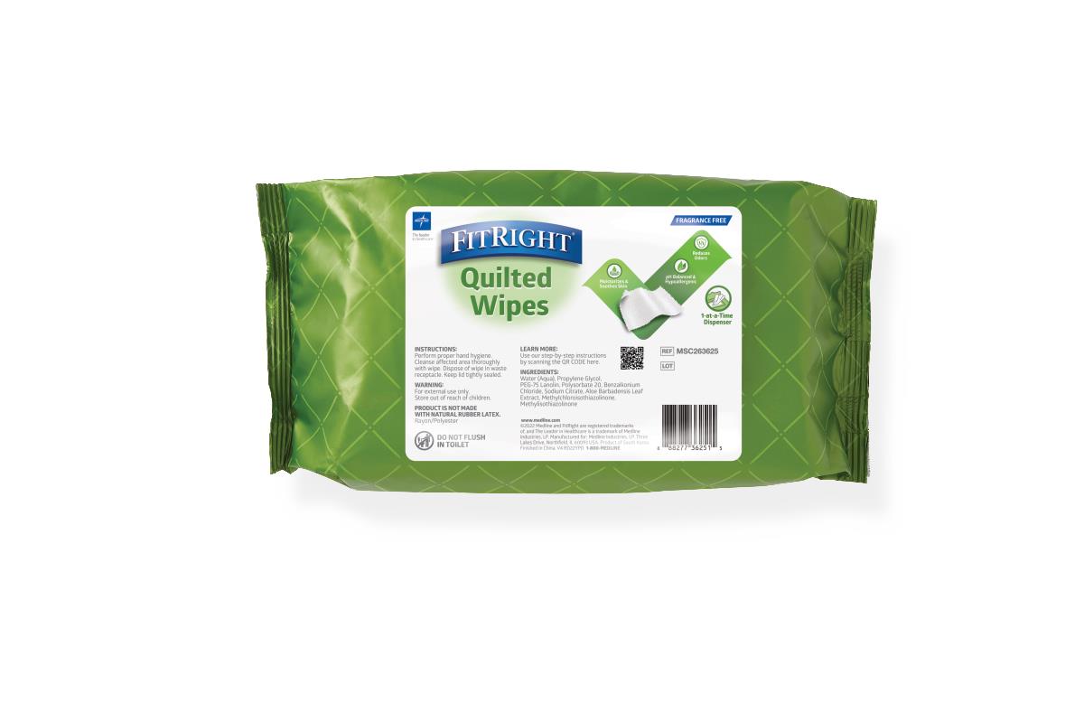 Fitright Aloe Quilted Personal Cleansing Wipes Wipe Wet Frag Free 8 x 12" 48/pack