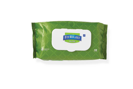 Fitright Aloe Quilted Personal Cleansing Wipes Wipe Wet Frag Free 8 x 12" 48/pack