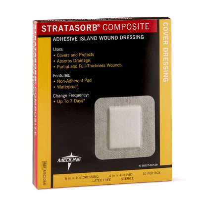 Stratasorb Waterproof Adhesive Island Wound Dressings Comp 6" x 6"