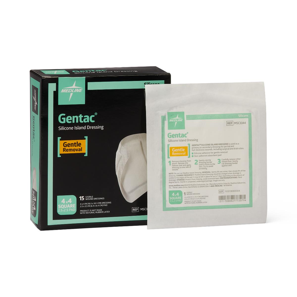 Gentac Silicone Island Dressings Brd Gze 4" x 4" 2.5" 2.5"pad Sterile