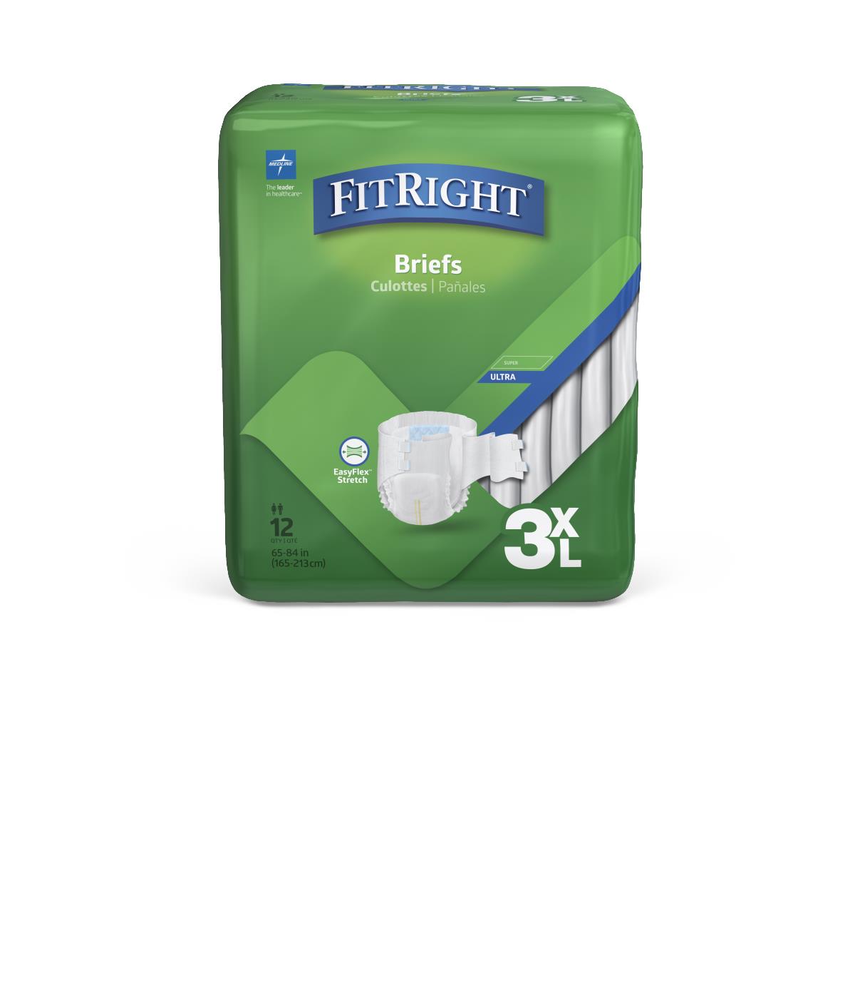Fitright 3 x L Cloth-Like Adult Incontinence Briefs 3 65-84 48/cs 12/bg
